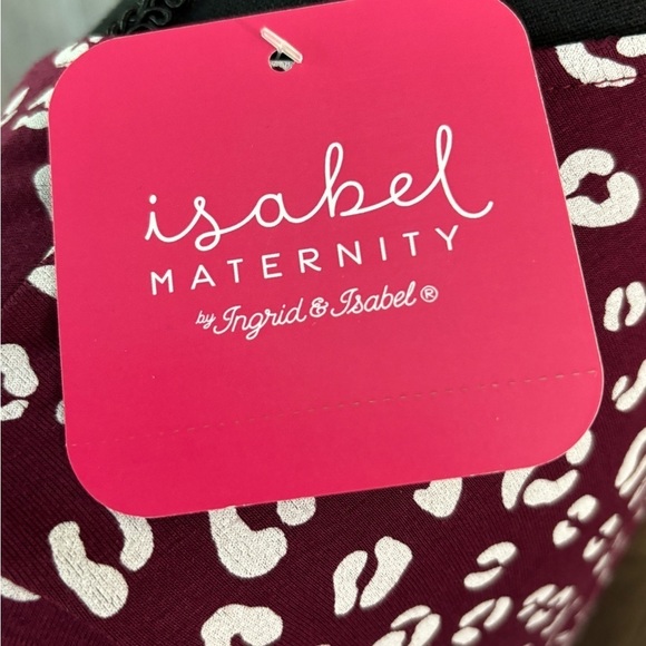 Isabel Maternity Knit Dress High/Low Hem Short Sleeve Burgundy Leopard Print XXL - Picture 4 of 9